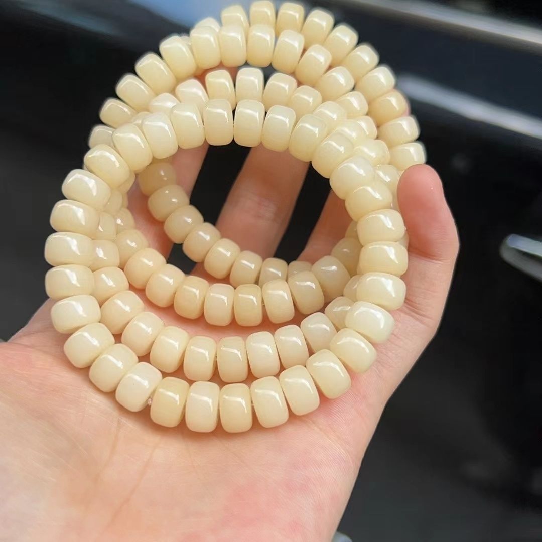 奶油黄单圈药片9x6mm手串菩提根男女同款绕指柔文玩盘玩佛珠念珠