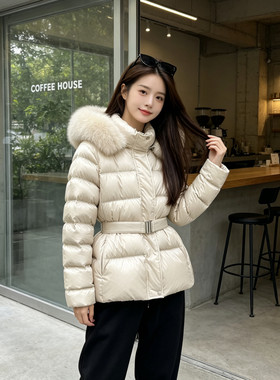 韩国原版2026新款冬季新修身收腰显瘦加厚羽绒棉服女大毛领外套