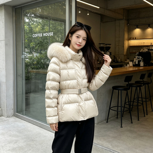 韩国原版2026新款冬季新修身收腰显瘦加厚羽绒棉服女大毛领外套
