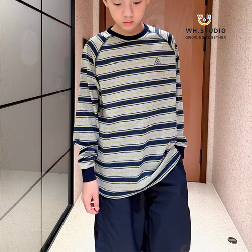 威廉家秋款全棉儿童条纹长袖T恤