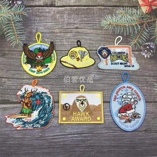 童军时尚动物徽章布贴老鹰熊精美刺绣圆形椭圆吊绳挂饰辅料补丁贴