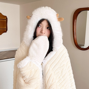 办公室午睡毯子女学生秋冬季沙发盖毯午休小被子斗篷披肩双层加厚