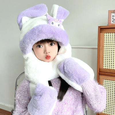 会动儿童帽子简丽莎围巾手套一体