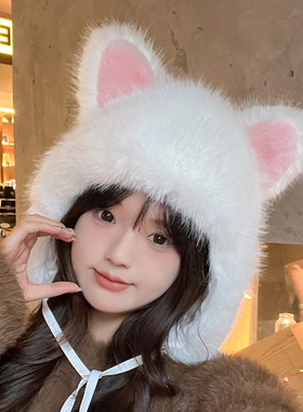 可爱狐狸耳朵毛绒绒帽子女秋