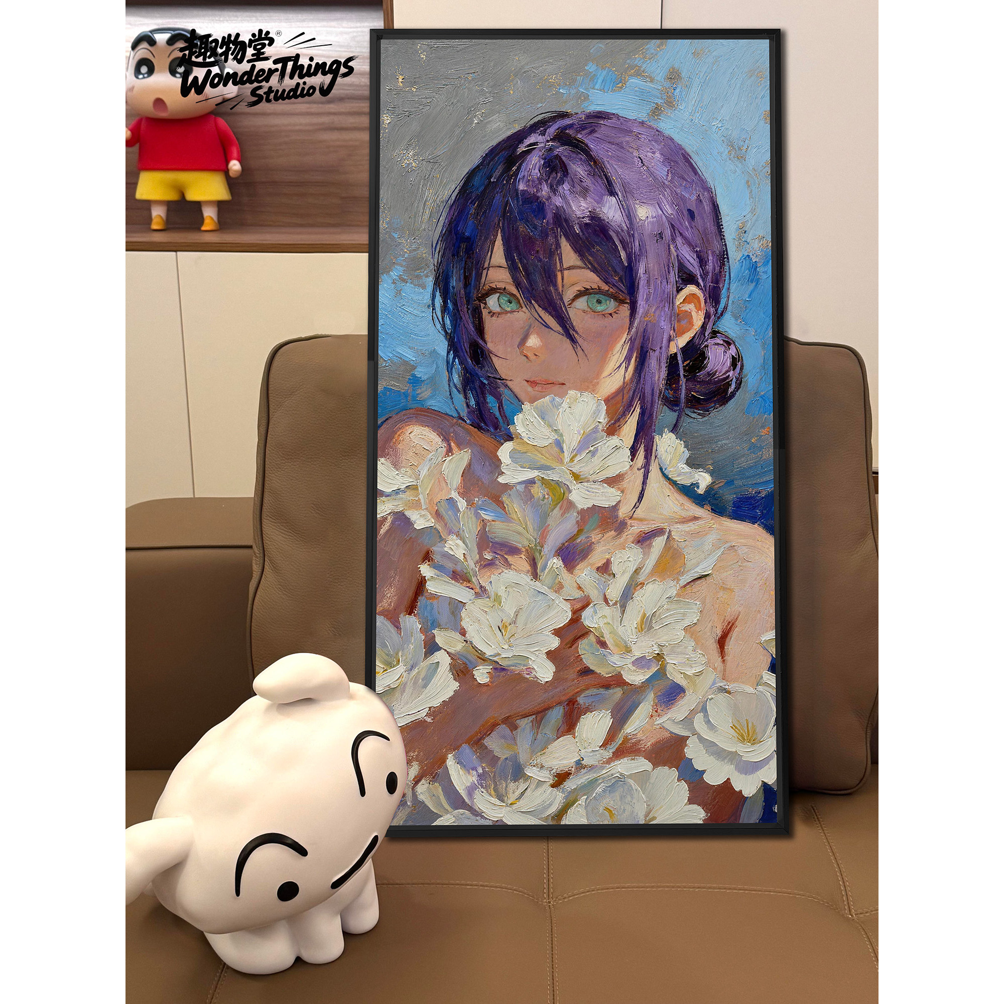 电锯人油画百合蕾塞电次剧场版肌理油画复古精致艺术风格装饰画