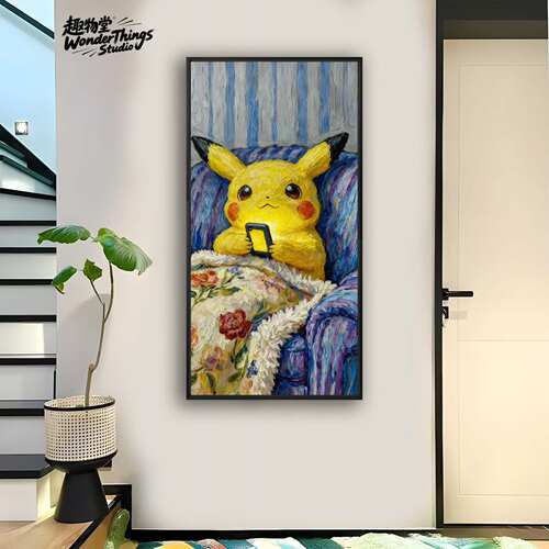 梵高文森特宝可梦Pokémon皮卡丘卡比兽耿鬼肌理油画简约装饰画