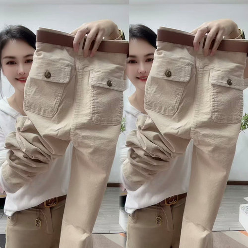 秋冬新款条绒哈伦直筒小脚长裤