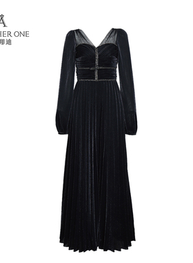 ANOTHER ONE安那迪法式赫本风气质轻奢黑色丝绒连衣裙显瘦礼裙