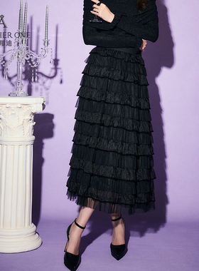 ANOTHER ONE安那迪今年流行爆款半裙气质简约蛋糕裙黑色通