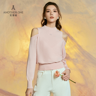 ANOTHER ONE安那迪露肩针织衫女小众设计感简约时髦上衣气质时尚
