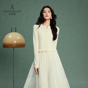 ANOTHER ONE安那迪简约气质针织开衫波浪纹提花设计小众上