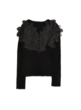 ANOTHER ONE安那迪法式绝美气质V领蕾丝长袖针织衫修身洋气小上衣