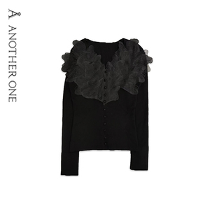 修身 ANOTHER 针织衫 绝美气质V领蕾丝长袖 洋气小上衣 ONE安那迪法式