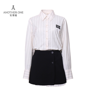 短裙两件套通勤职业装 ANOTHER 条纹衬衫 长袖 上衣 ONE安那迪法式