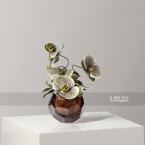 高级感轻奢切面咖色玻璃小花瓶花艺酒店洽谈桌茶几角几小桌花摆件