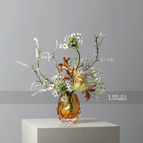 朗美法式轻奢切面黄色玻璃花瓶插花酒店会所餐桌玄关花艺软装摆件