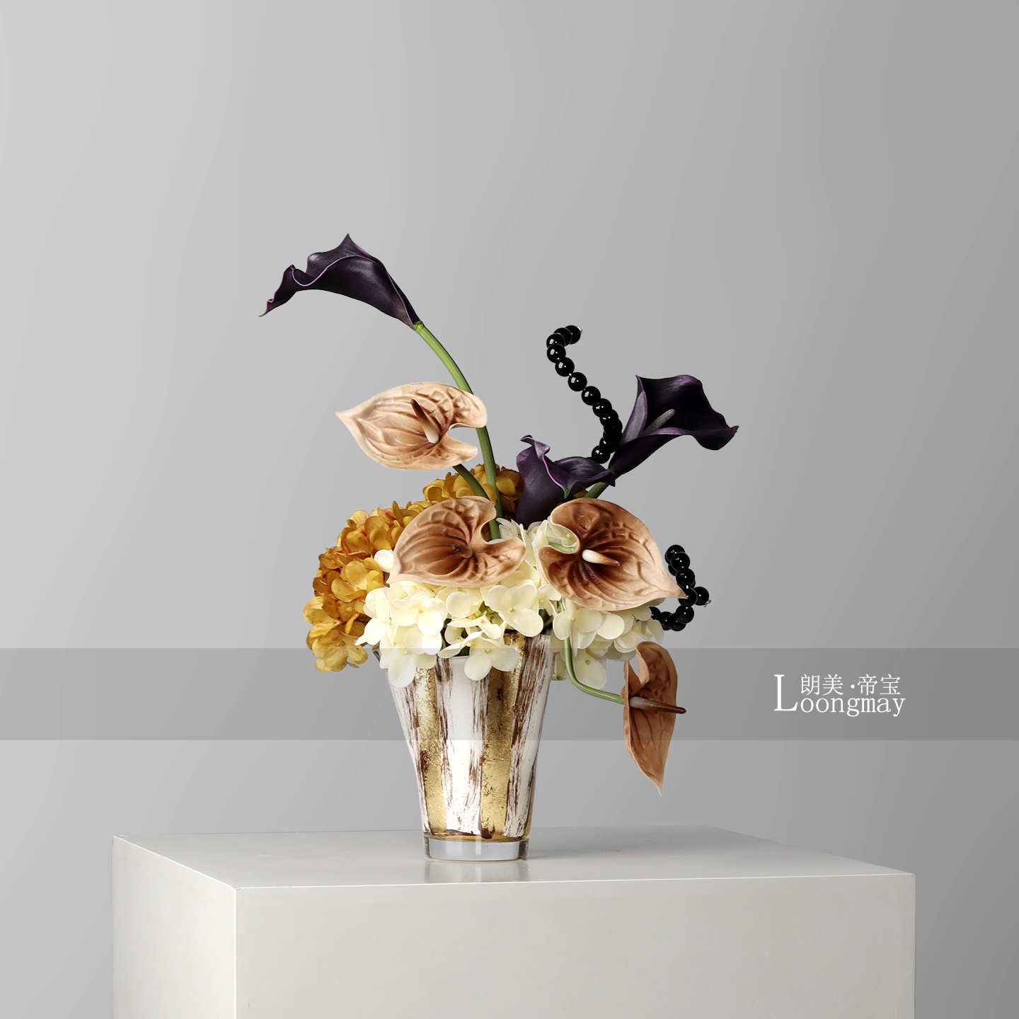 法式轻奢白金玻璃花瓶插花架空层酒店客厅茶几小桌花软装花艺摆件