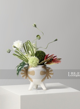 现代简约陶瓷花瓶插花客厅儿童房餐桌酒柜花器花艺陈设图腾装饰品