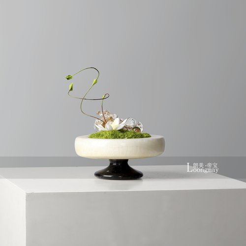 新中式天然玉石花瓶花艺架空层酒店茶几卫生间插花苔藓绿植小桌花
