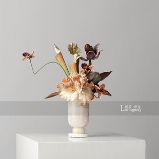 艺术天然玉石花瓶花艺架空层会所客厅茶几插花新中式创意桌面摆件