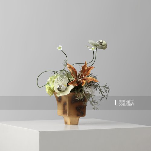 侘寂风陶瓷方形小花瓶插花架空层酒店客厅茶几卫生间花艺软装桌花