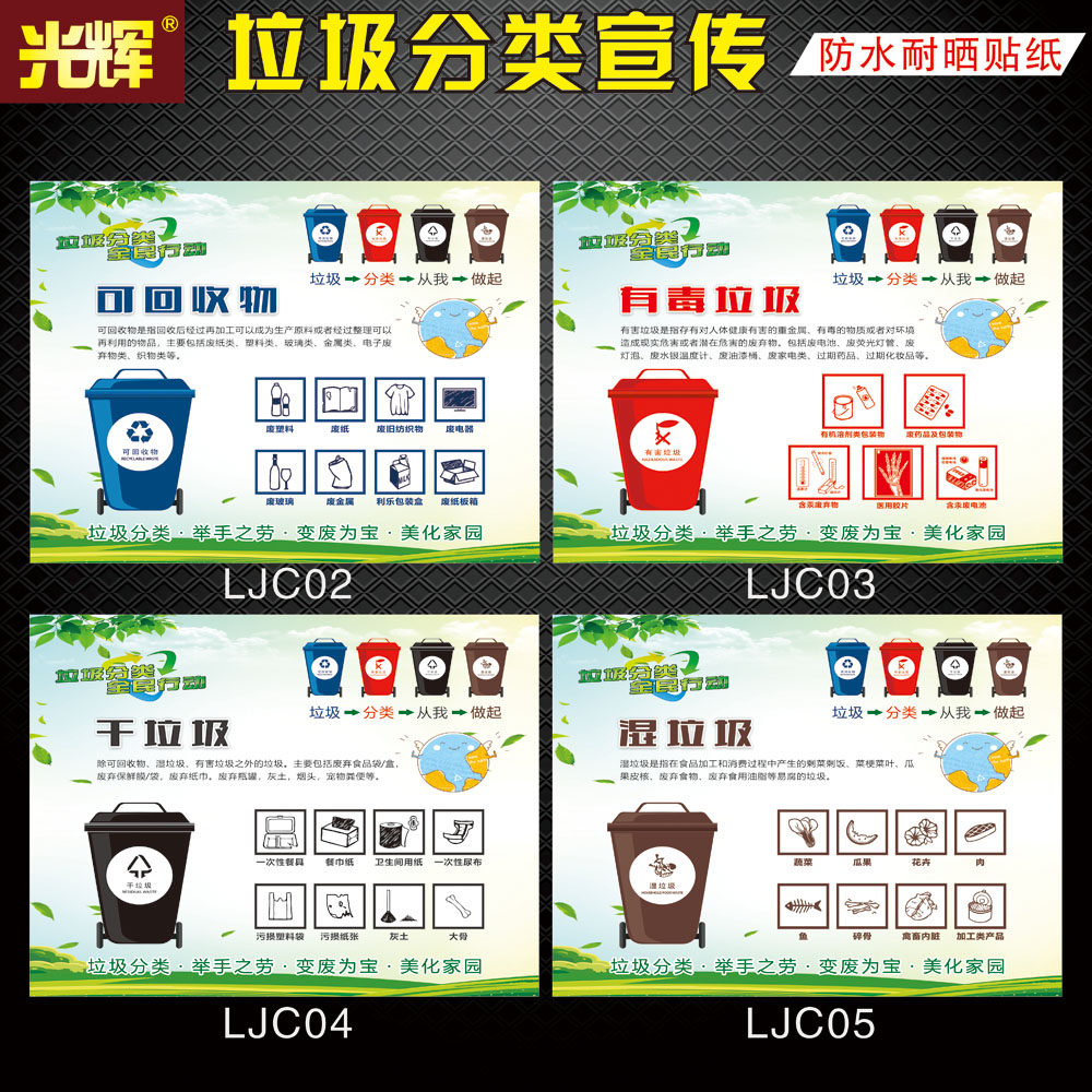 垃圾分类标识贴干湿垃圾分类宣传海报贴纸提示牌可回收物不可回收垃圾