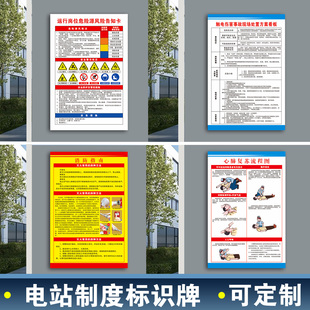 电站制度牌防水提示牌安全知识运行岗位危险源风险告知卡触电伤害事故现场处置方案看板紧急救护法消防指南