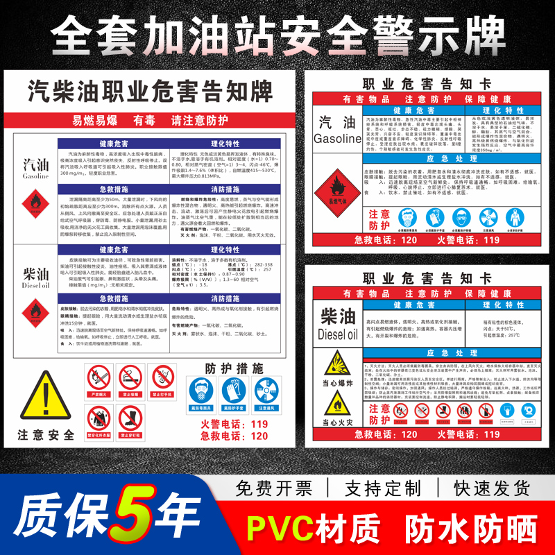进站汽柴油职业塑料板危害告知卡