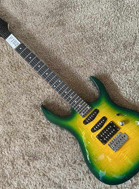 出口库存 电吉他 渐变黄绿色 虎纹单摇24品  IBZ 款式 微瑕初学