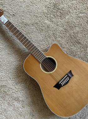 12弦 红松花芯木面单板民谣木吉他B-BAND 电箱41英寸缺角库存原木