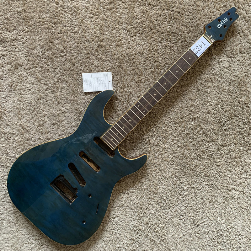 台湾工厂样品 Deville电吉他半成品无配件桃花芯枫木虎纹22品瑕疵