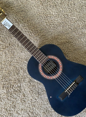蓝色 云杉桃花芯古典吉他合板34英寸琴颈可调儿童旅行库存微瑕