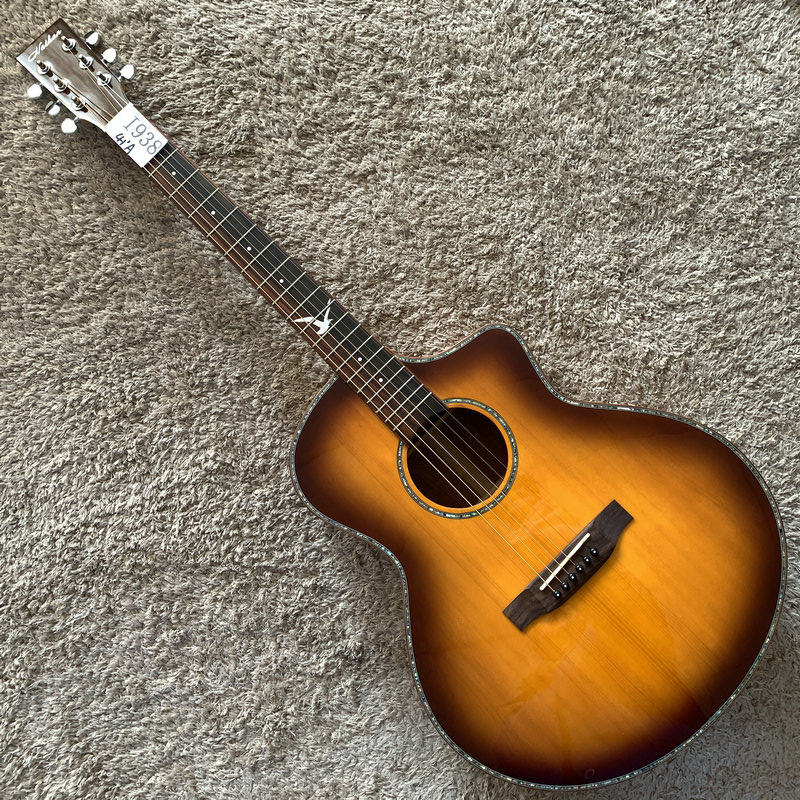 品牌 41寸云杉桃花心木全单板民谣木吉他缺角GF桶 日落色专业入门
