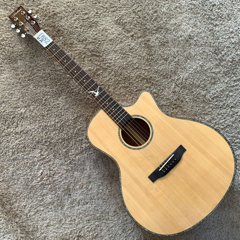 品牌 41寸云杉桃花心木全单板民谣木吉他缺角GA桶 原木色海鸥镶嵌