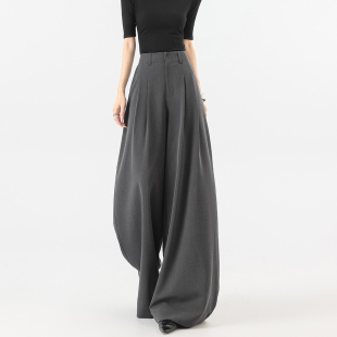 休闲职业西裤 高个子超长灰色阔腿裤 裤 高腰垂坠高级感西装 子 女春季