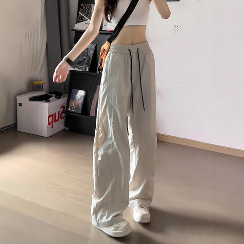 白灰色夏薄款透气冰丝工装裤女