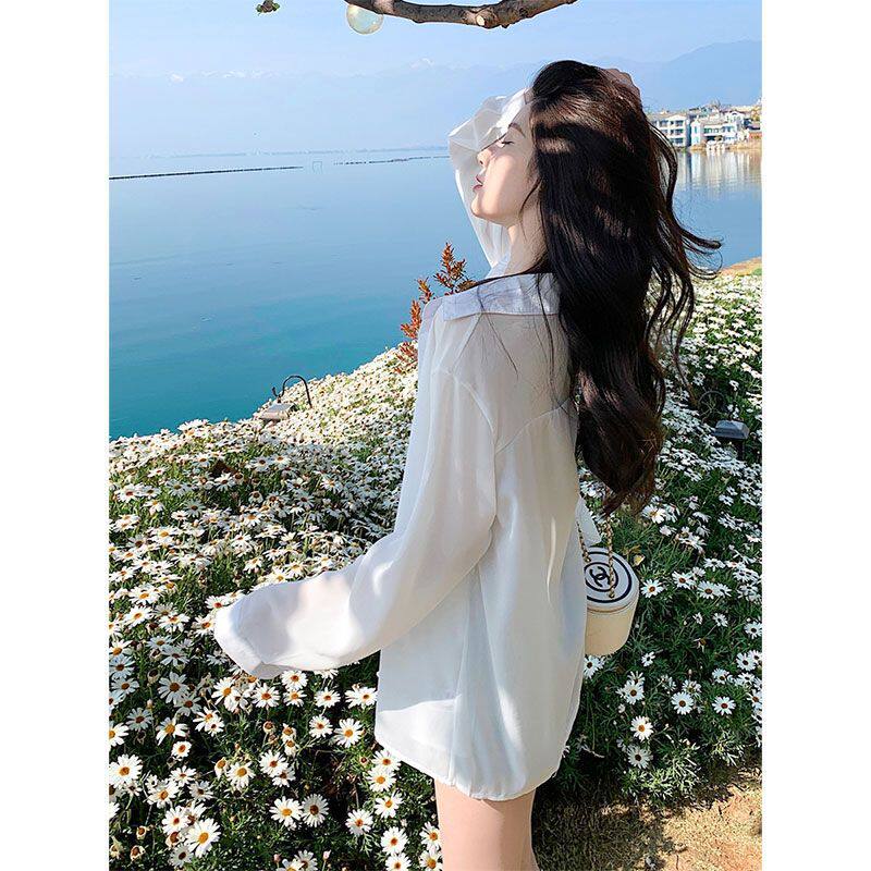 雪纺女衬衫轻奢高级感2026新款白色防晒衣女小个子休闲宽松衬衣女