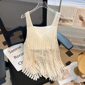 针织镂空外搭小背心坎肩 马甲宽松夏季 吊带上衣女夏天外穿短款 无袖