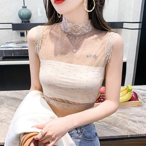 假领子百搭女假领高档内搭薄纱蕾丝毛衣神器高领无袖网纱打底背心