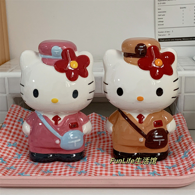 FunLife生活馆 尾单可爱卡通kitty邮差存钱罐桌面陶瓷摆件礼物