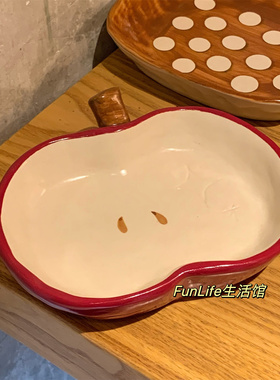 FunLife 可爱苹果造型陶瓷盘子红色创意喜庆餐具零食碟收纳装饰盘