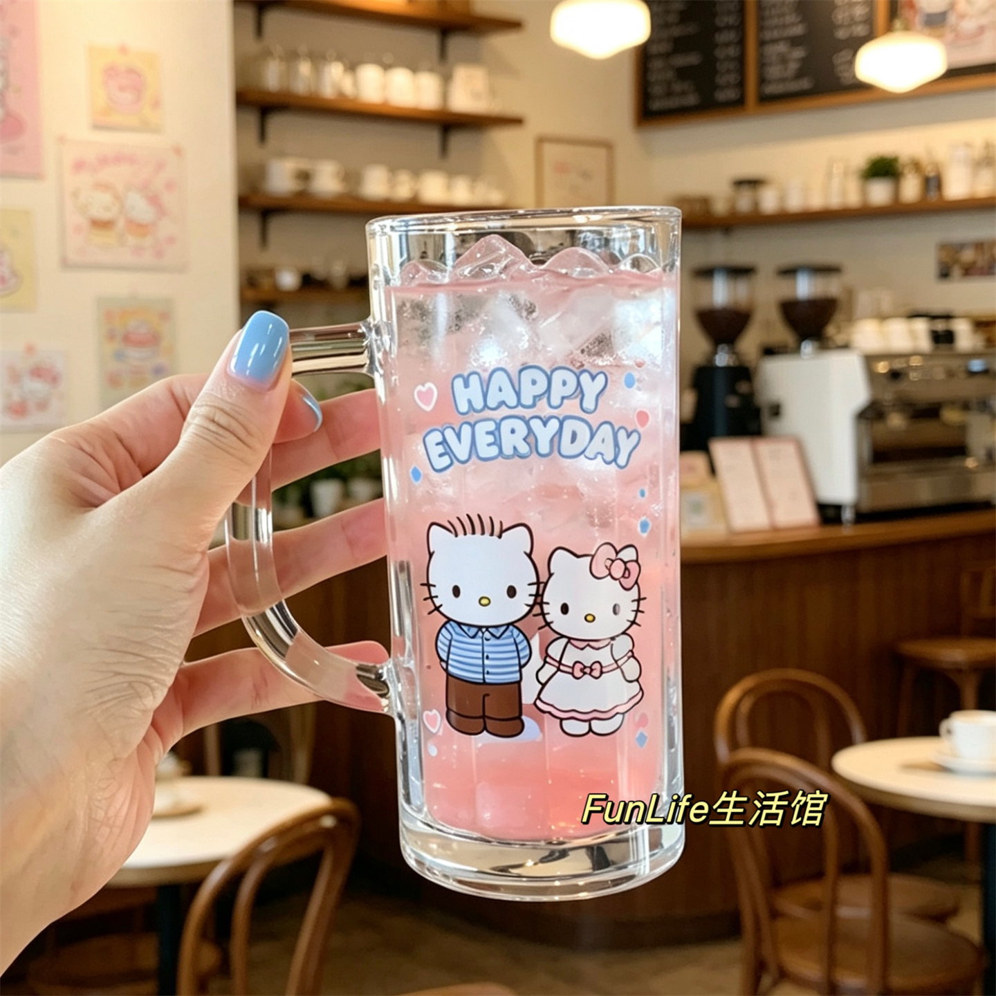 可爱卡通kitty丹尼尔情侣玻璃杯