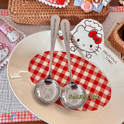 FunLife生活馆 可爱少女心hellokitty汤勺 304不锈钢圆头饭勺调羹