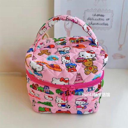 FunLife生活馆 卡通hellokitty手作化妆包 大容量旅行棉布收纳包