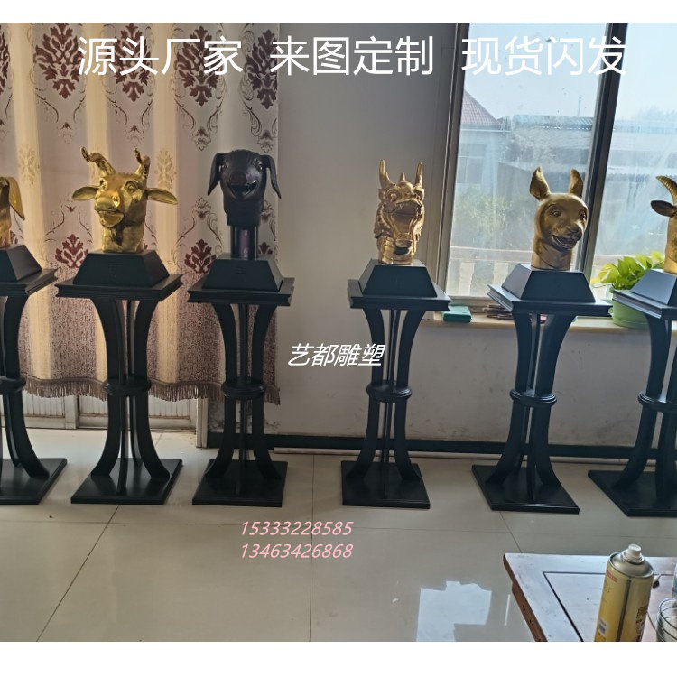 铸铜贴金十二兽首雕塑户外铜工艺品庭院喷泉动物十二生肖摆件