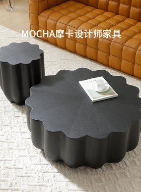 意式极简花瓣茶几黑色异形设计师款客厅小户型现代边几组合
