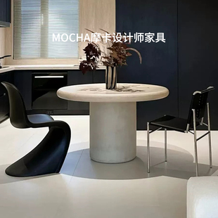 法式 极简奶油风圆形餐桌客厅家用小户型中古网红简约洽谈咖啡桌