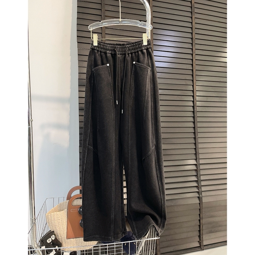 宽松显高显瘦美式酵洗高腰卫裤女