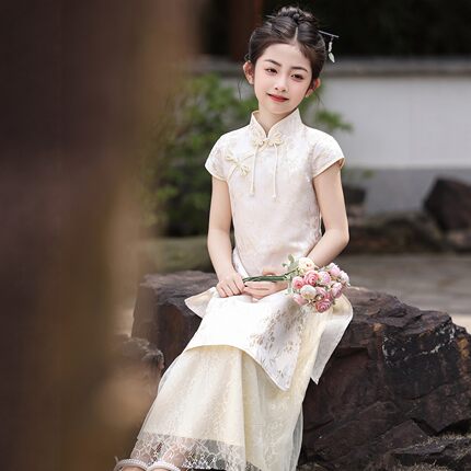 女童新中式旗袍裙夏季唐装儿童复古风汉服连衣裙女孩中国风演出服