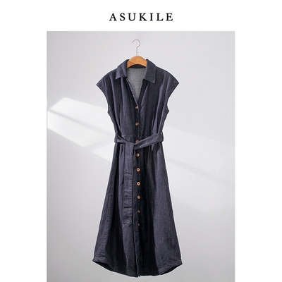 【蓝调往事】ASUKILE 棉超透气轻薄牛仔连衣裙女无袖长裙
